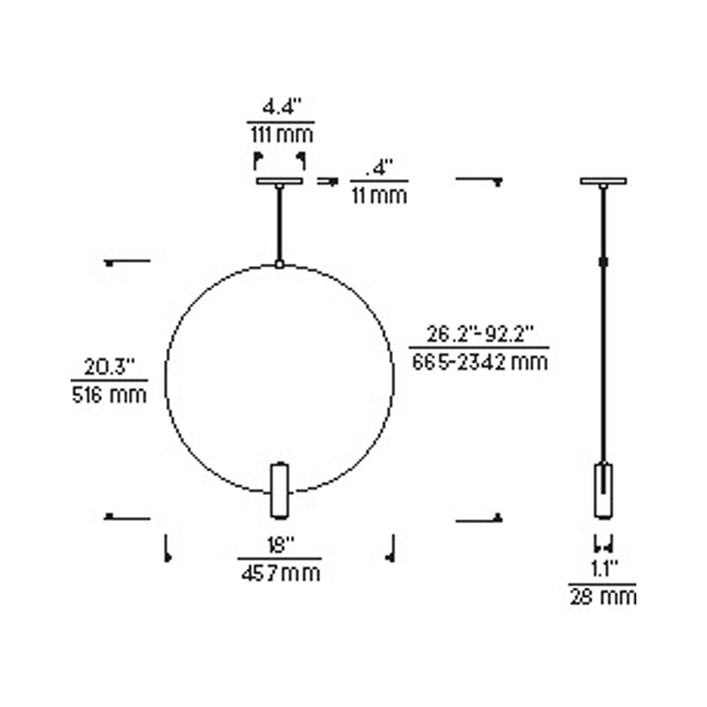 Mini Layla LED Low Voltage Pendant Light - line drawing.