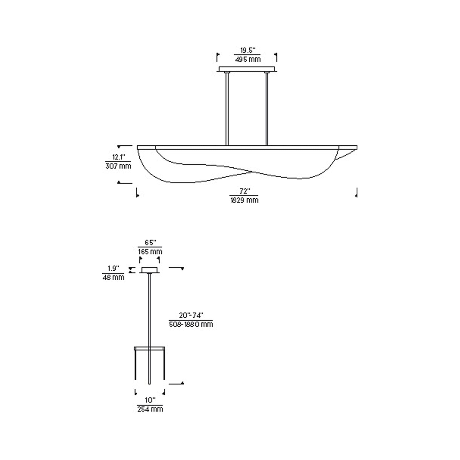 Nyra LED Linear Suspension Light - line drawing.