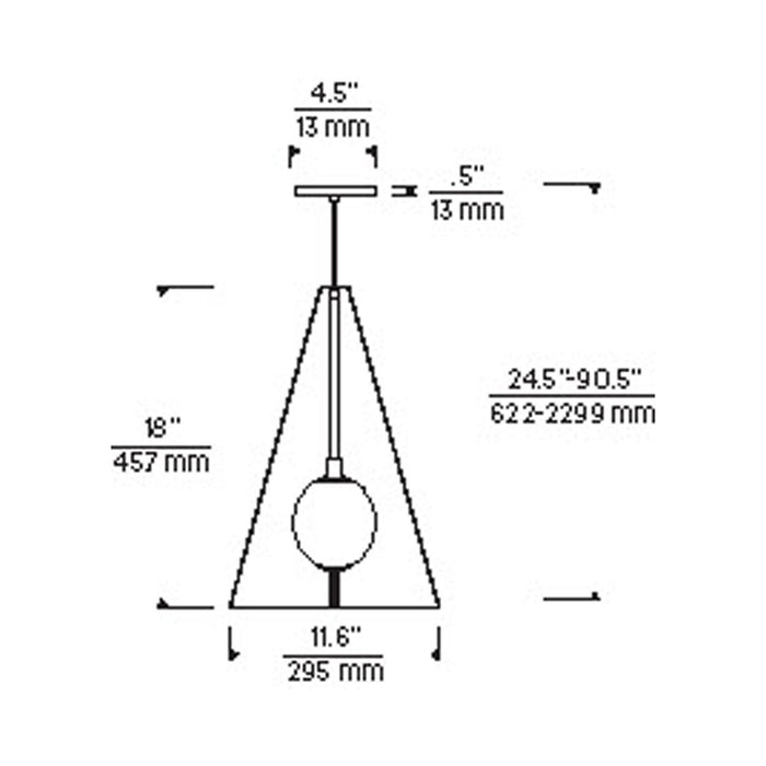 Orbel Pyramid Pendant Light - line drawing.