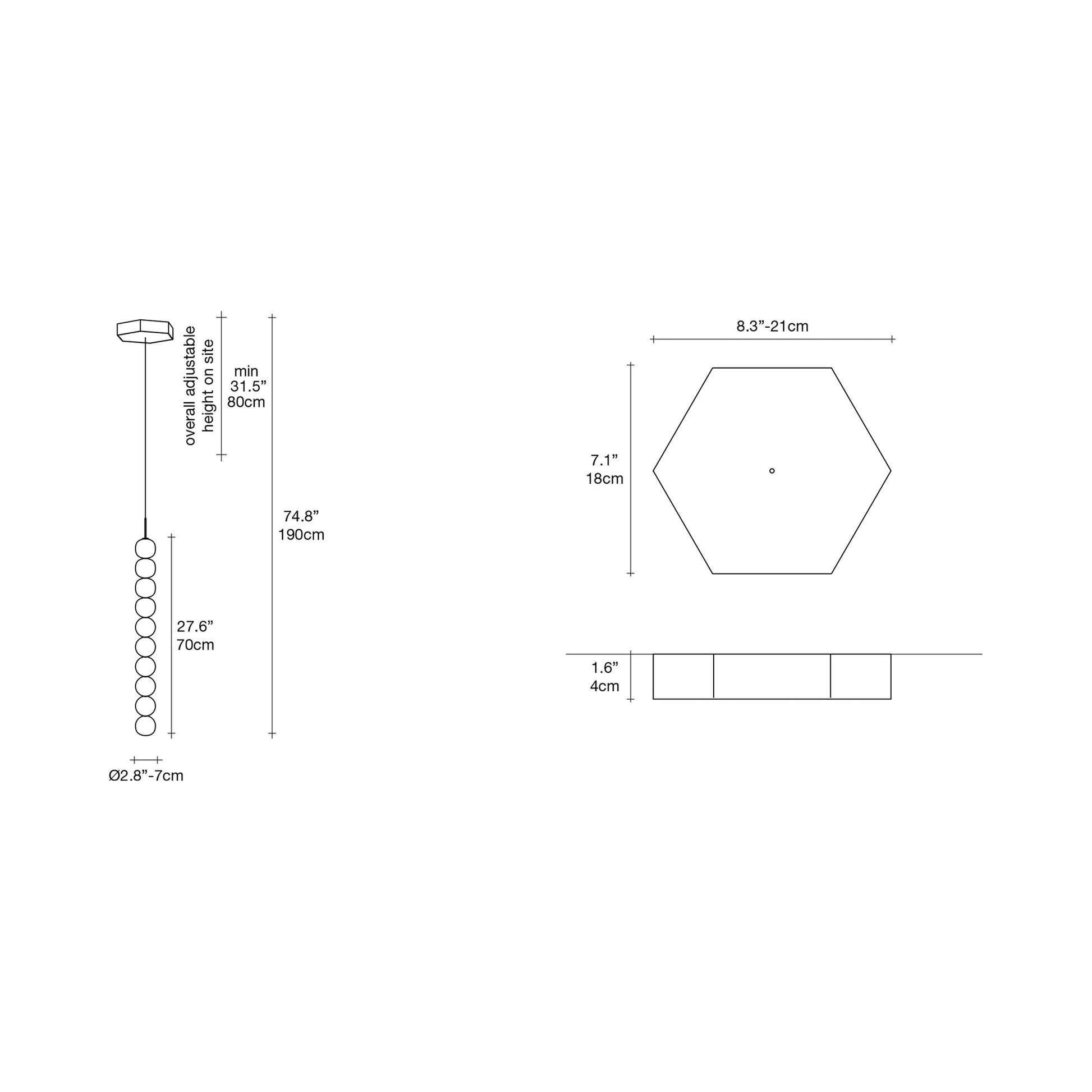 Abacus LED Pendant Light - line drawing.