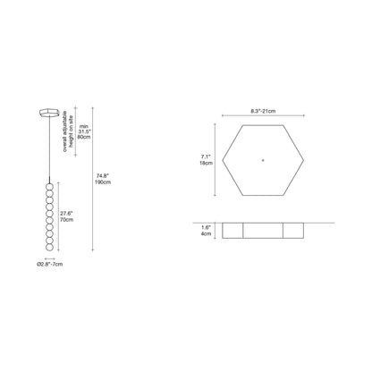Abacus LED Pendant Light - line drawing.