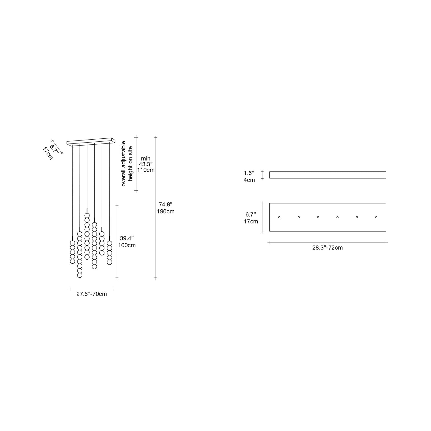 Abacus Linear LED Pendant Light - line drawing.