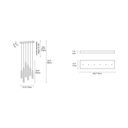 Abacus Linear LED Pendant Light - line drawing.