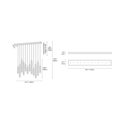 Abacus Linear LED Pendant Light - line drawing.