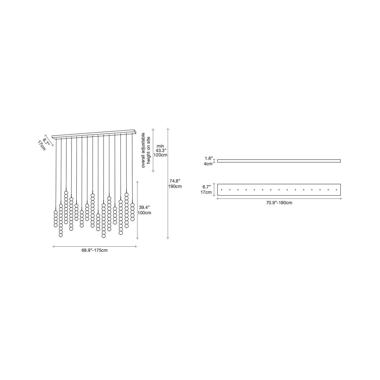Abacus Linear LED Pendant Light - line drawing.