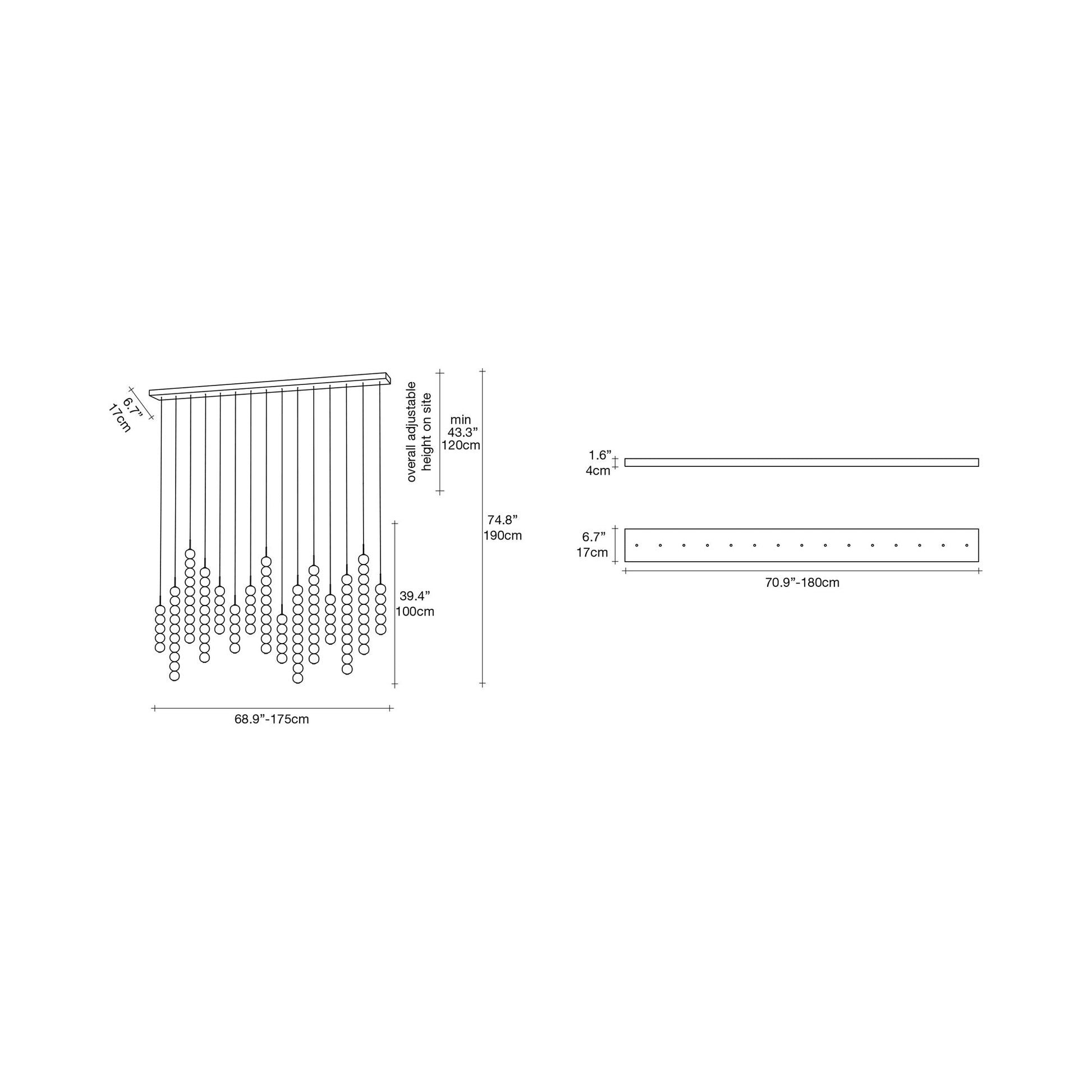 Abacus Linear LED Pendant Light - line drawing.