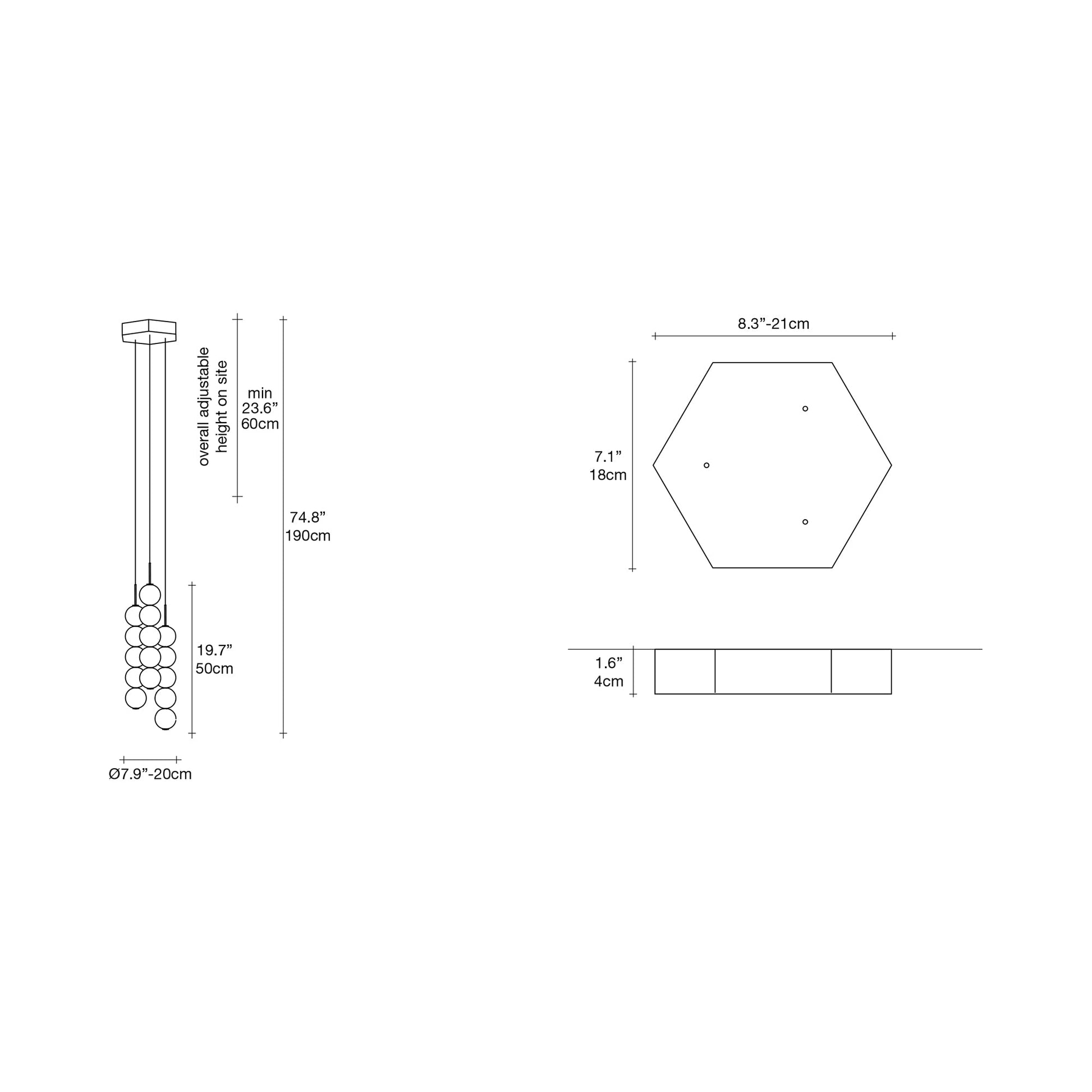 Abacus Round Multi Light LED Pendant Light - line drawing.