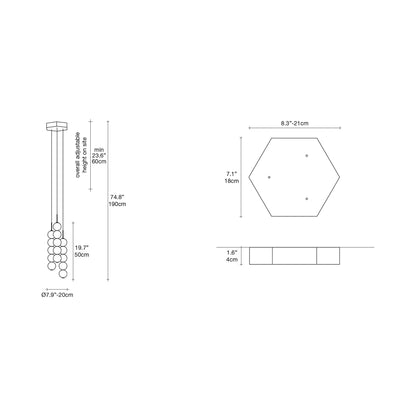 Abacus Round Multi Light LED Pendant Light - line drawing.