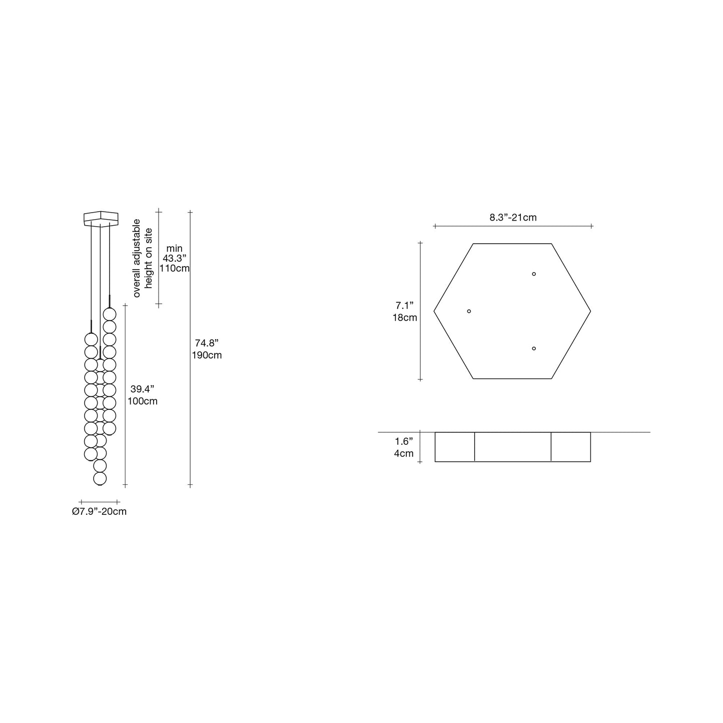 Abacus Round Multi Light LED Pendant Light - line drawing.
