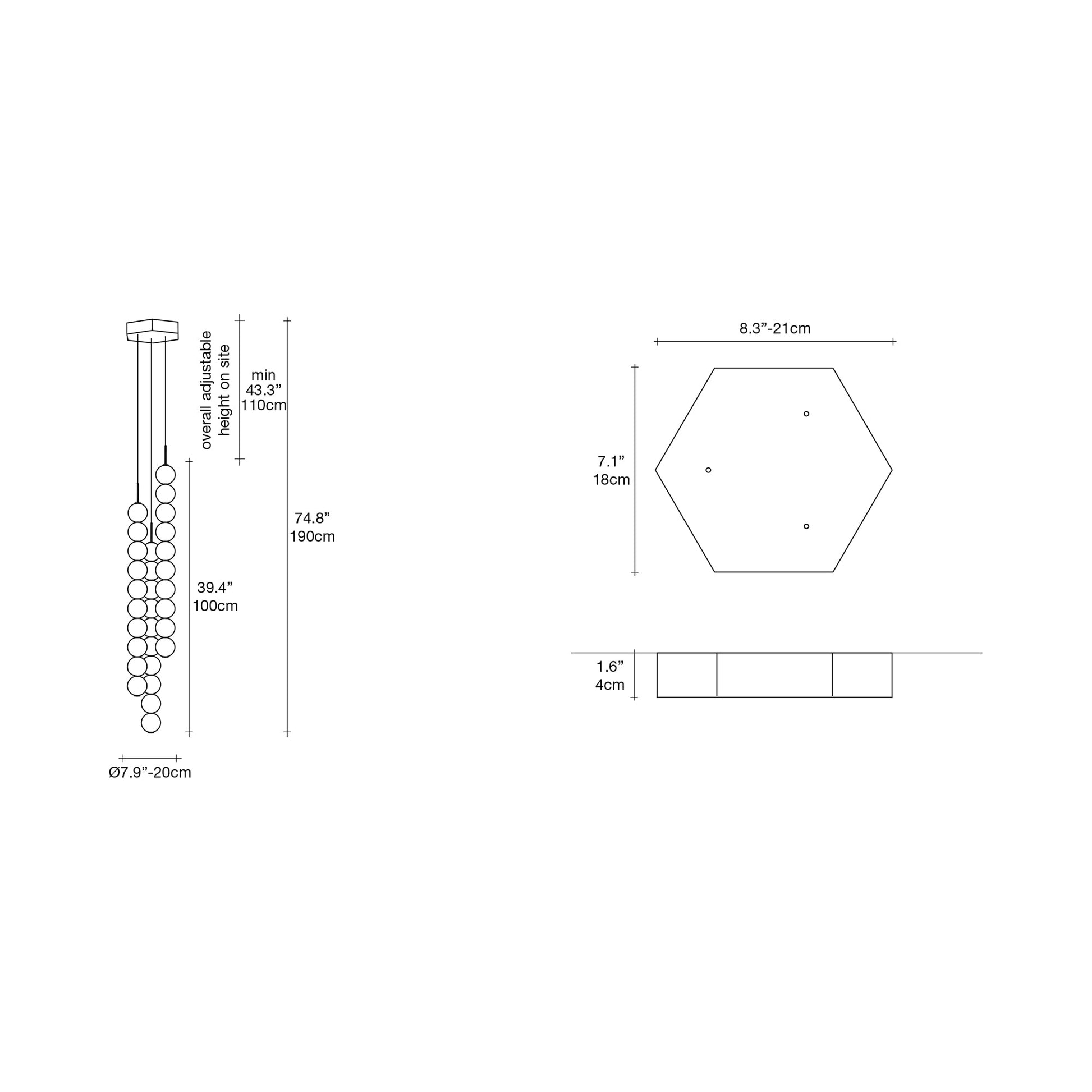 Abacus Round Multi Light LED Pendant Light - line drawing.