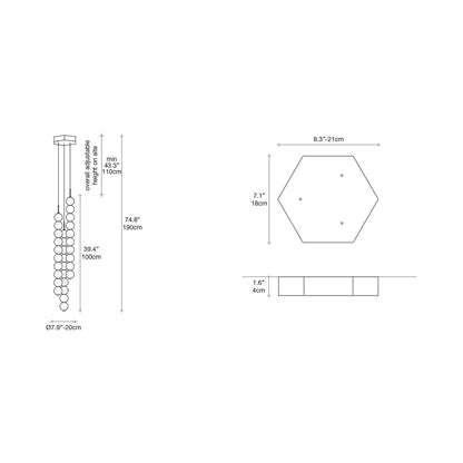 Abacus Round Multi Light LED Pendant Light - line drawing.