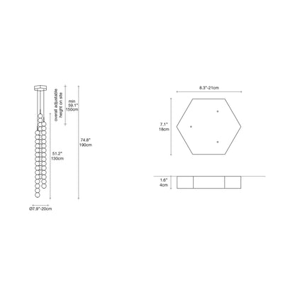 Abacus Round Multi Light LED Pendant Light - line drawing.