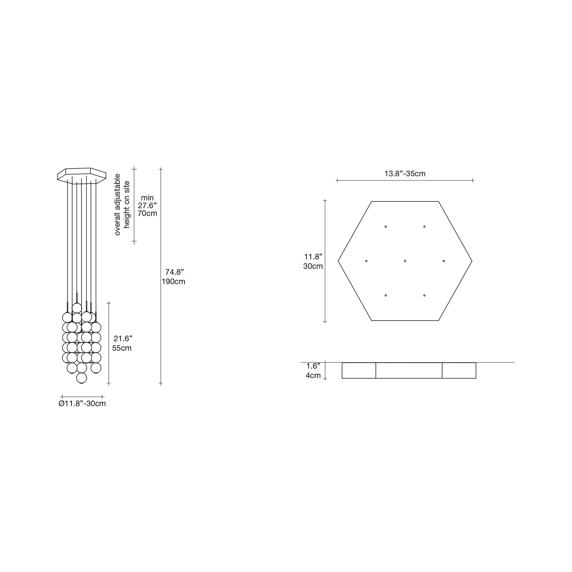 Abacus Round Multi Light LED Pendant Light - line drawing.