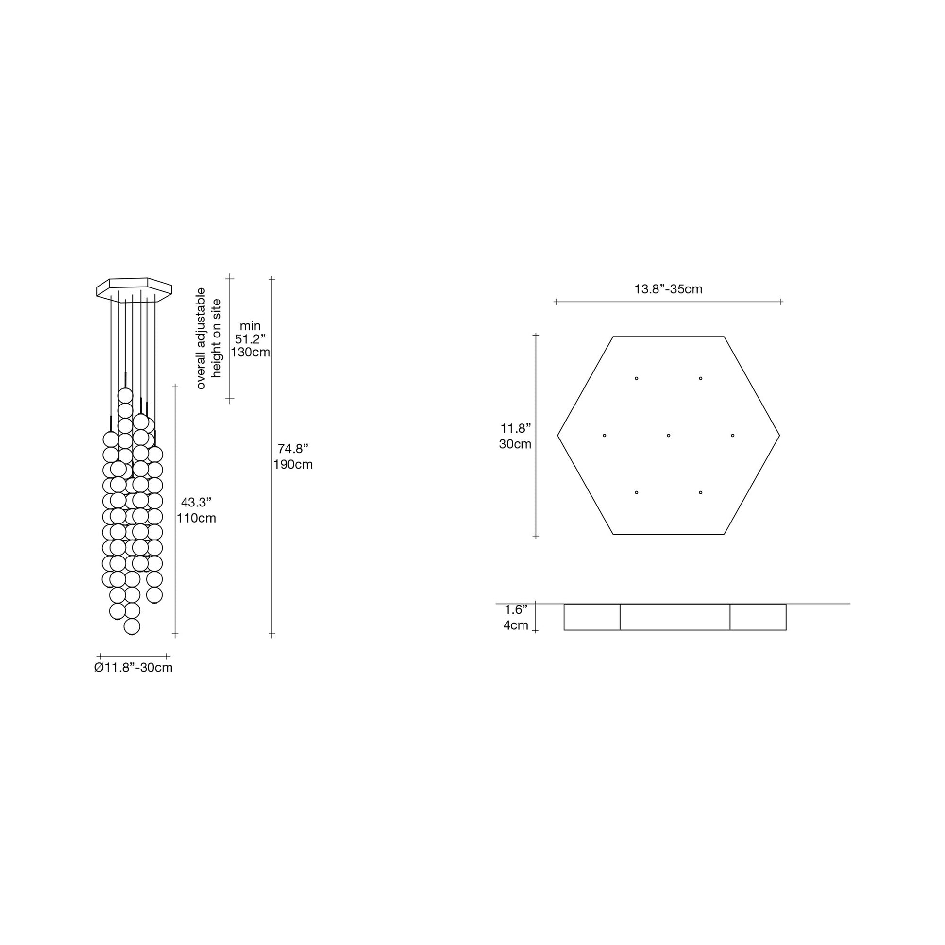 Abacus Round Multi Light LED Pendant Light - line drawing.
