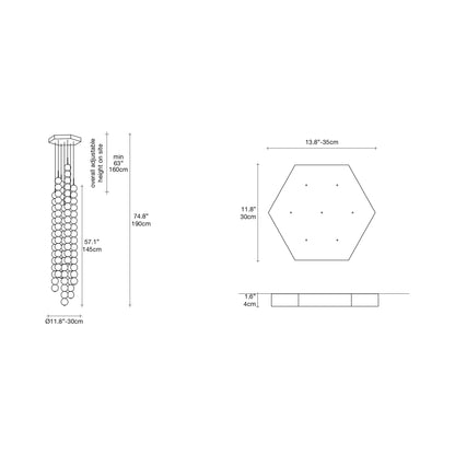 Abacus Round Multi Light LED Pendant Light - line drawing.