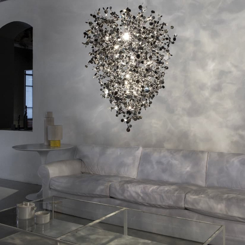 Argent LED Chandelier in living room.