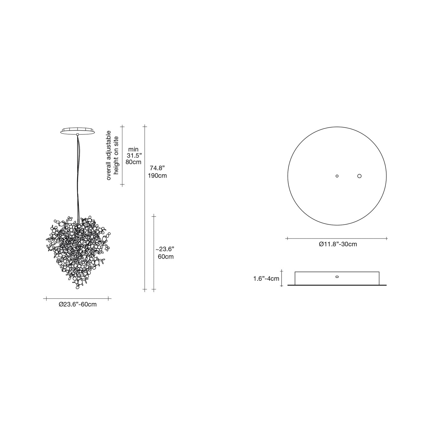 Argent LED Chandelier - line drawing.