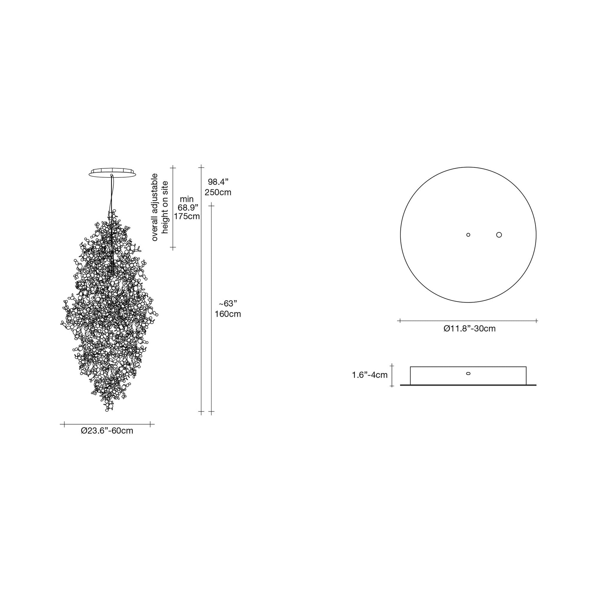 Argent LED Chandelier - line drawing.