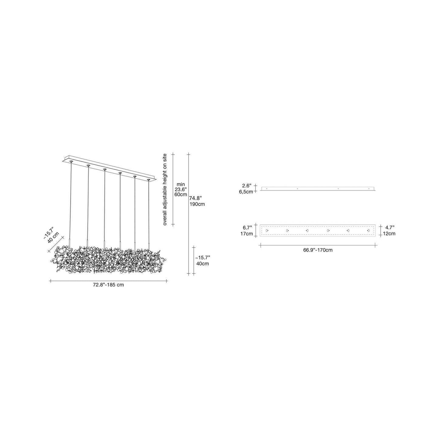 Argent Linear Multi Light Pendant Light - line drawing.
