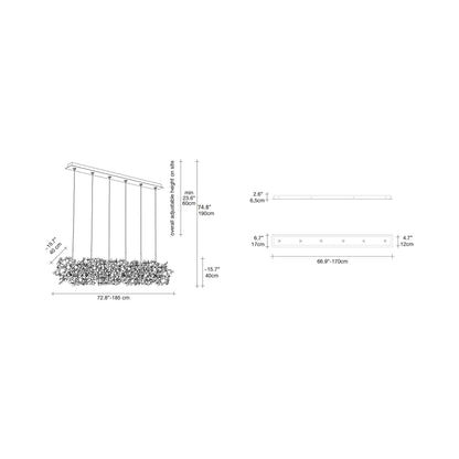 Argent Linear Multi Light Pendant Light - line drawing.