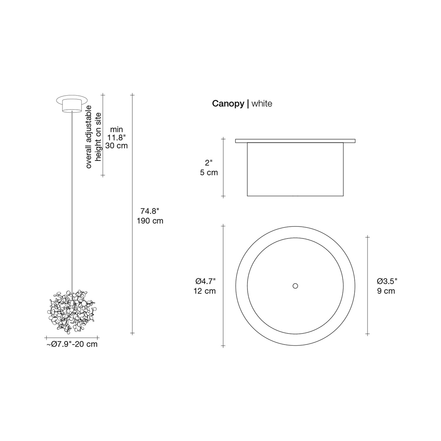 Argent Mon Bijou LED Pendant Light - line drawing.