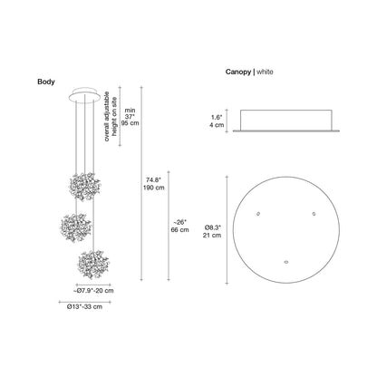 Argent Mon Bijou Multi Light LED Pendant Light - line drawing.