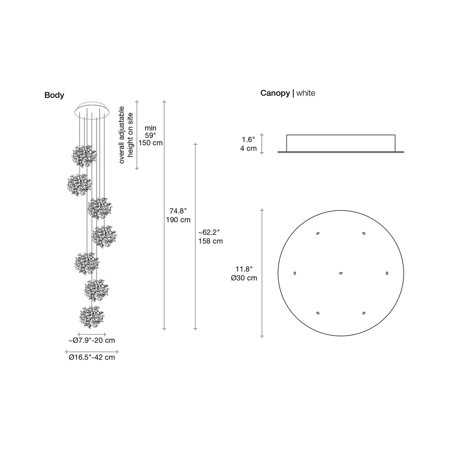 Argent Mon Bijou Multi Light LED Pendant Light - line drawing.