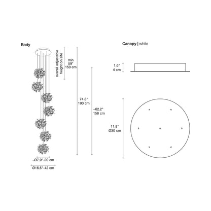 Argent Mon Bijou Multi Light LED Pendant Light - line drawing.