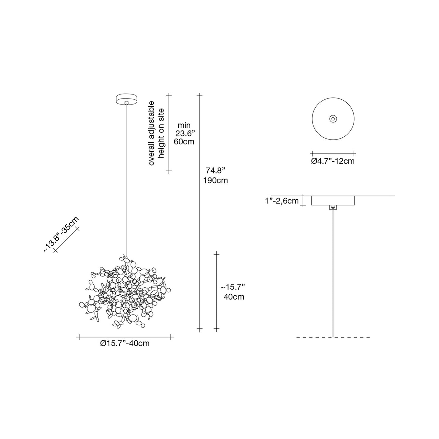 Argent Pendant Light - line drawing.
