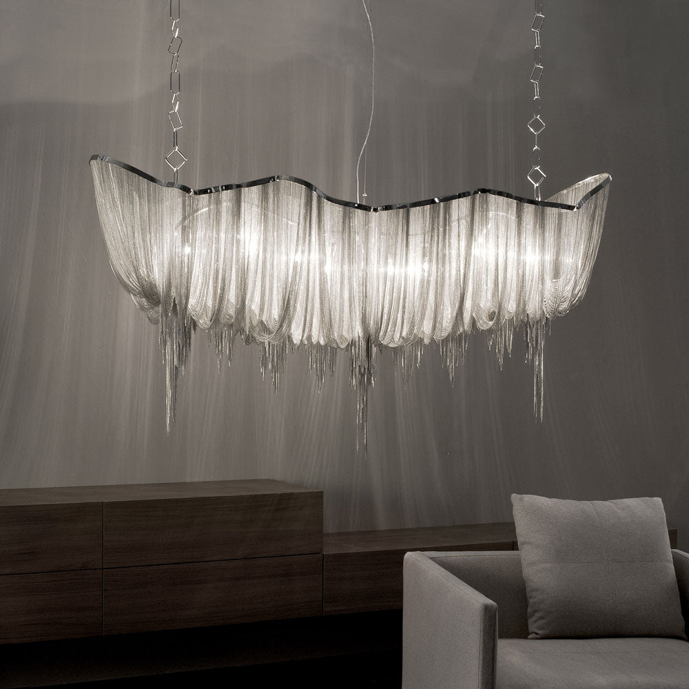 Atlantis Linear Chandelier in living room.