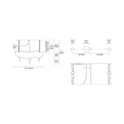 Atlantis Linear Chandelier - line drawing.