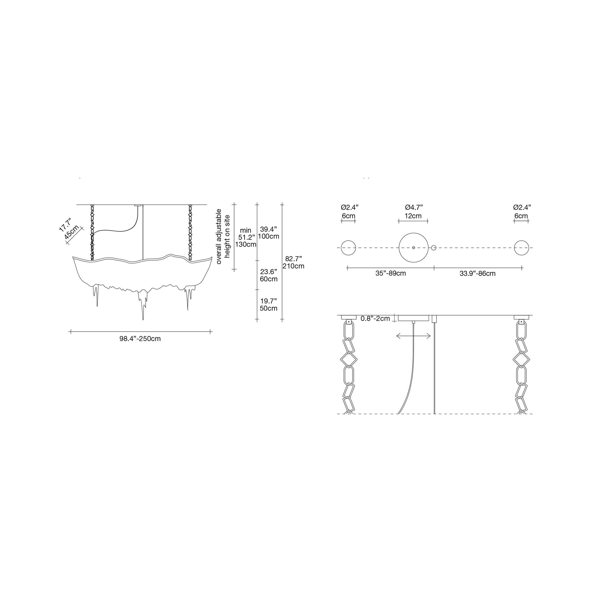 Atlantis Linear Chandelier - line drawing.