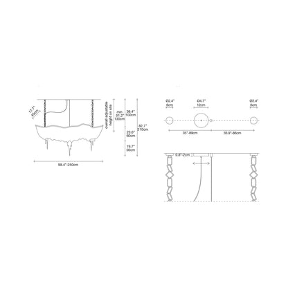 Atlantis Linear Chandelier - line drawing.