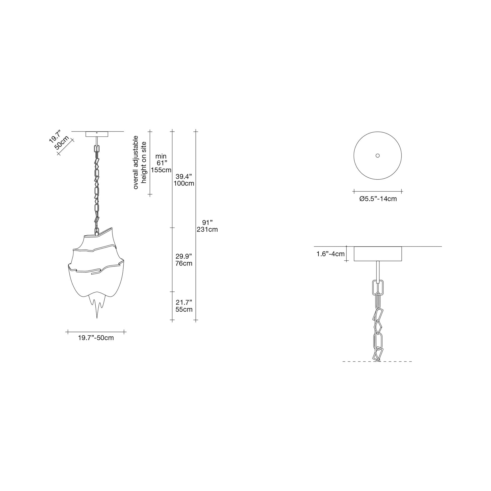 Atlantis Three-Tier Chandelier - line drawing.