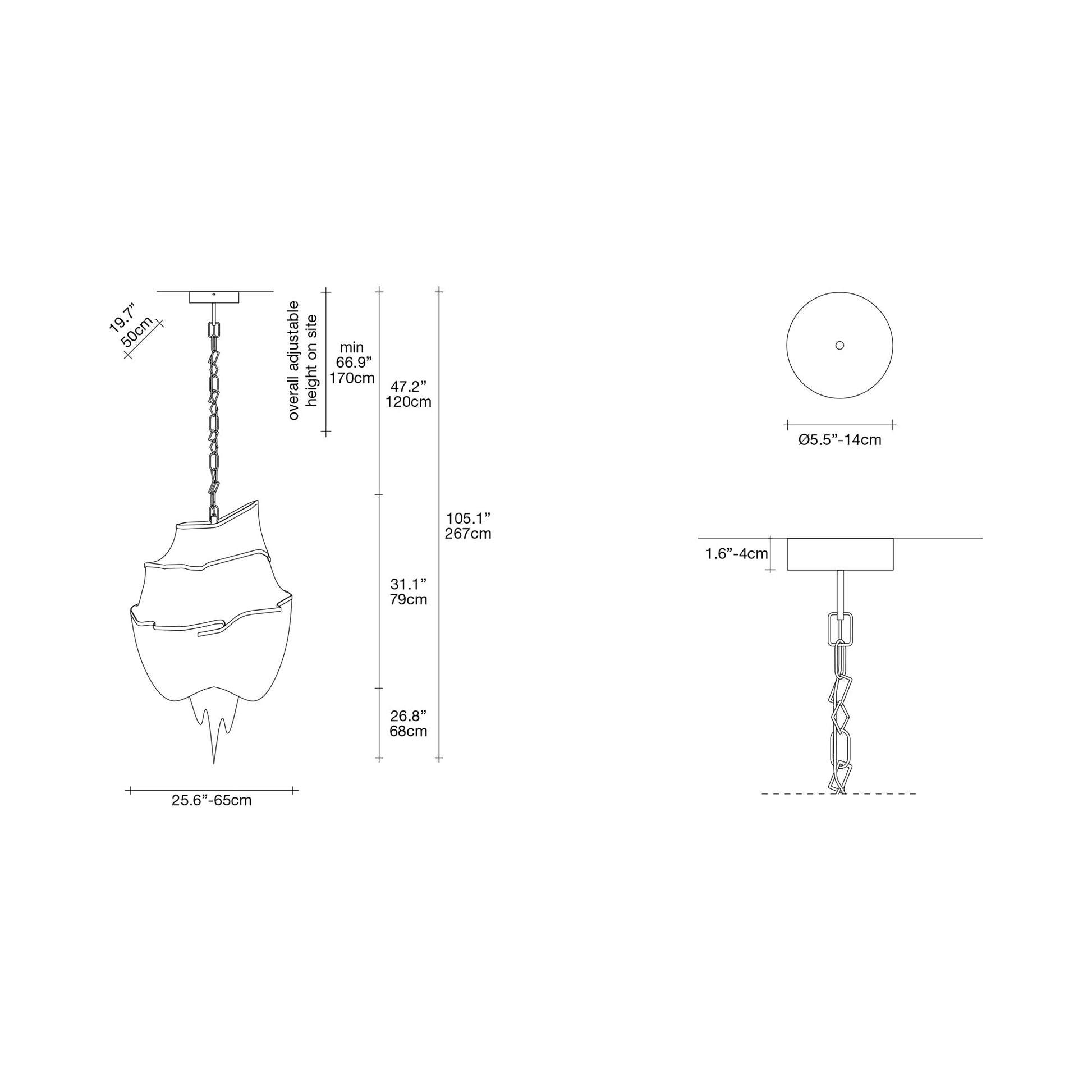 Atlantis Three-Tier Chandelier - line drawing.