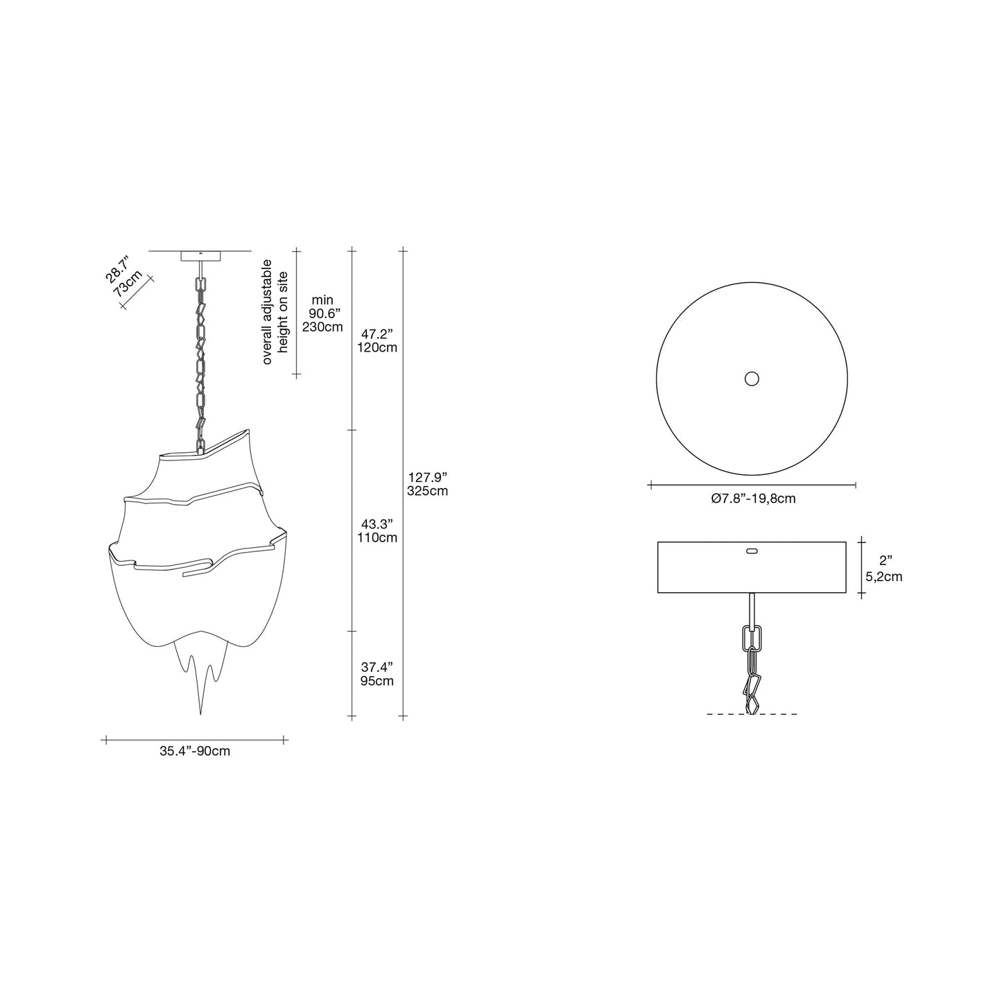 Atlantis Three-Tier Chandelier - line drawing.