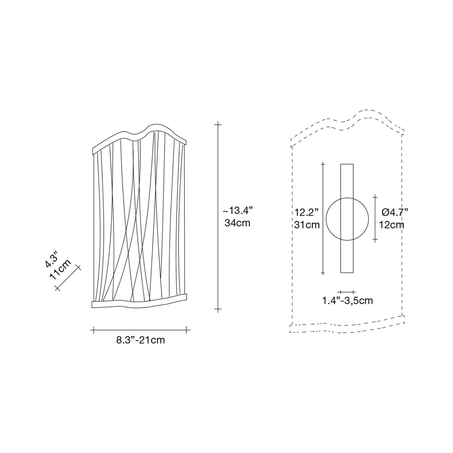 Atlantis Wall Light - line drawing.