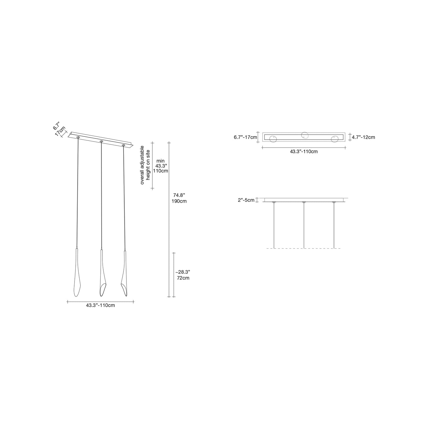 Calle Linear Pendant Light - line drawing.