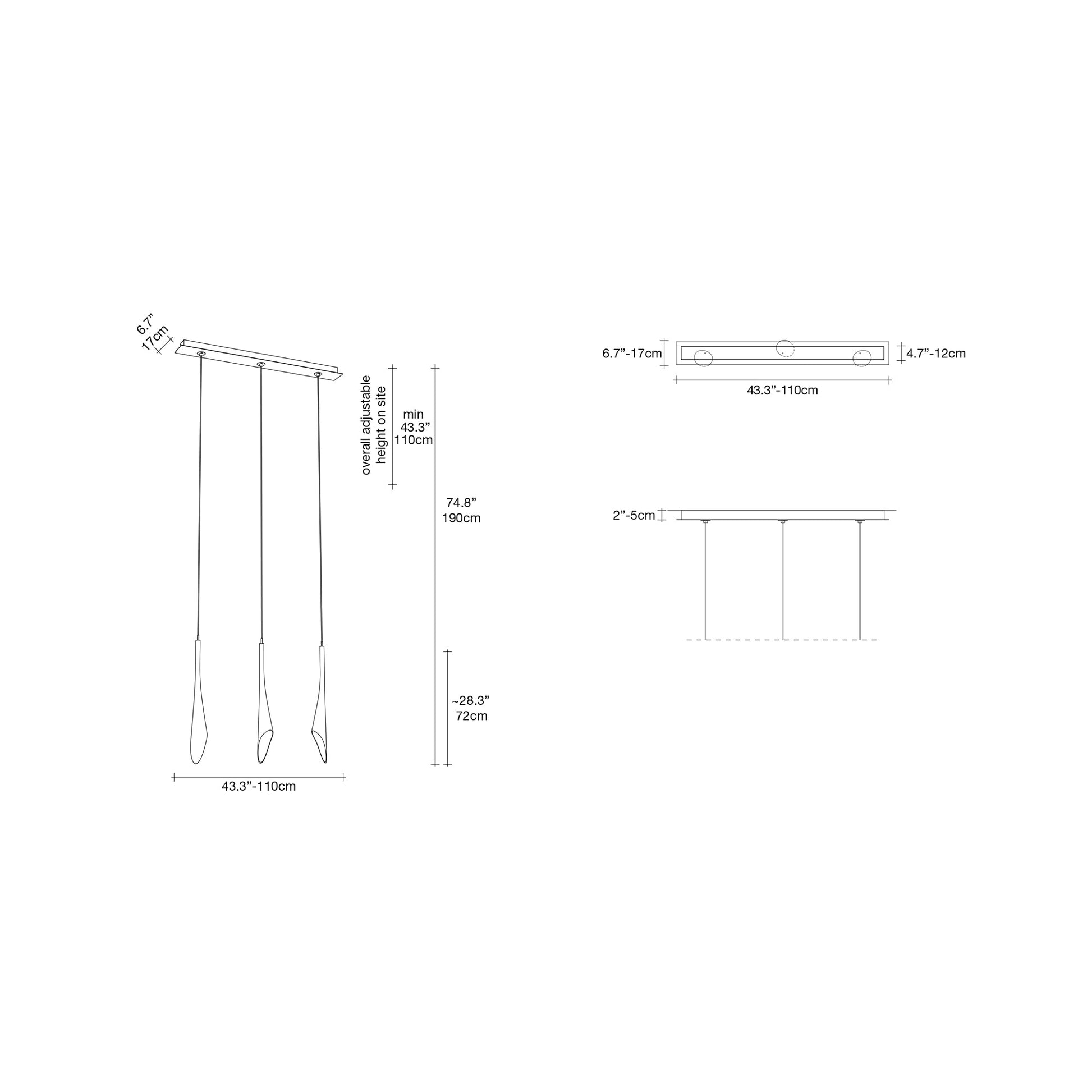 Calle Linear Pendant Light - line drawing.