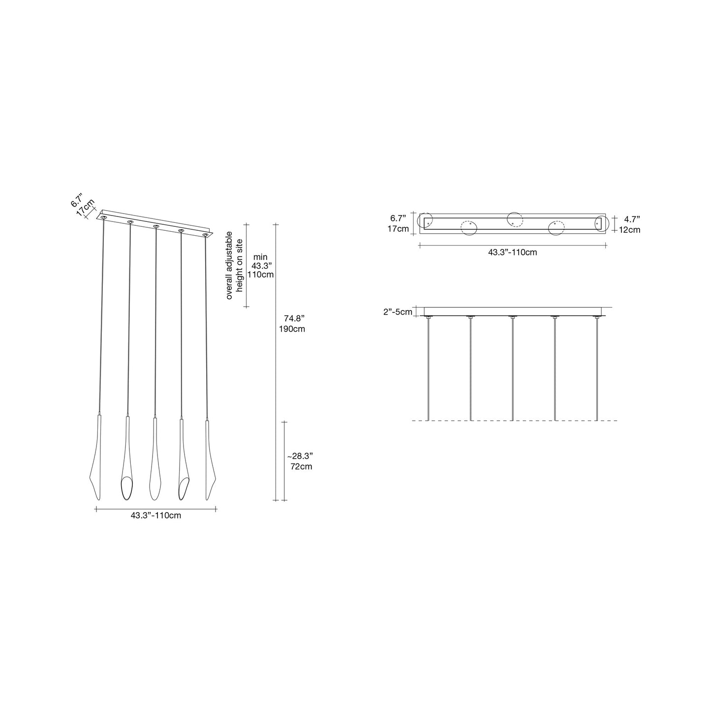 Calle Linear Pendant Light - line drawing.