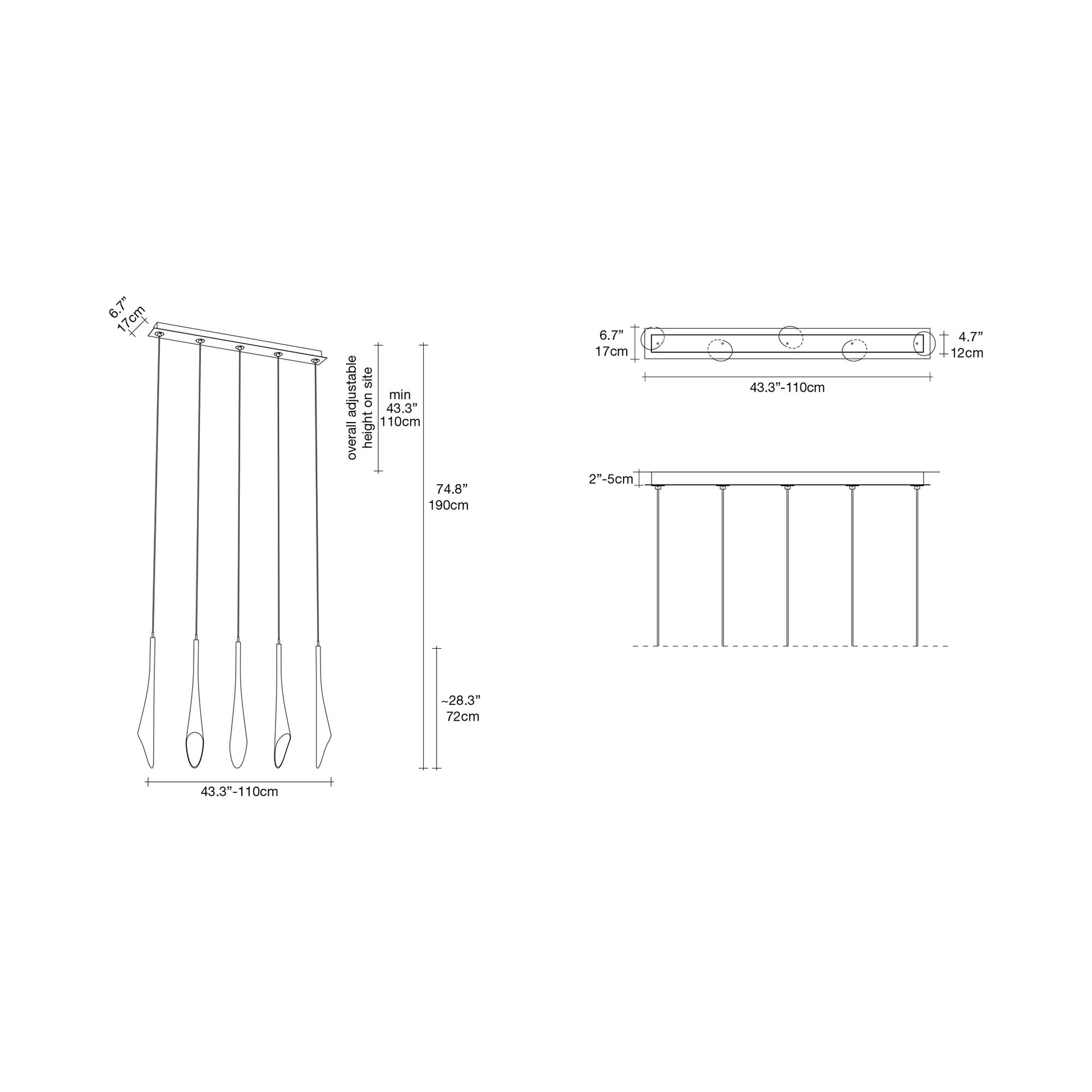 Calle Linear Pendant Light - line drawing.