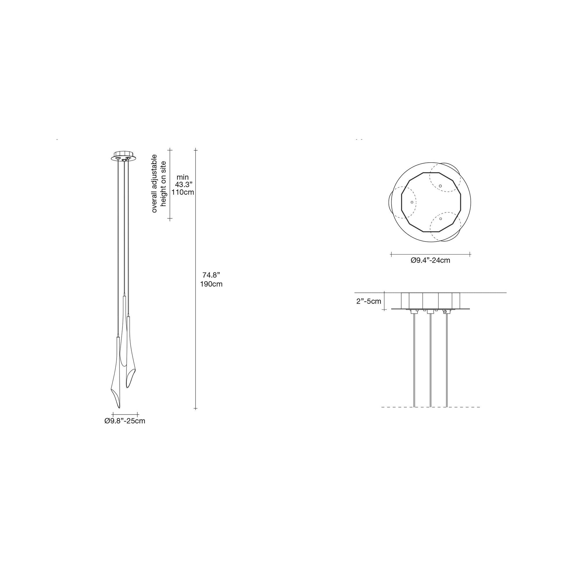 Calle Round Pendant Light - line drawing.