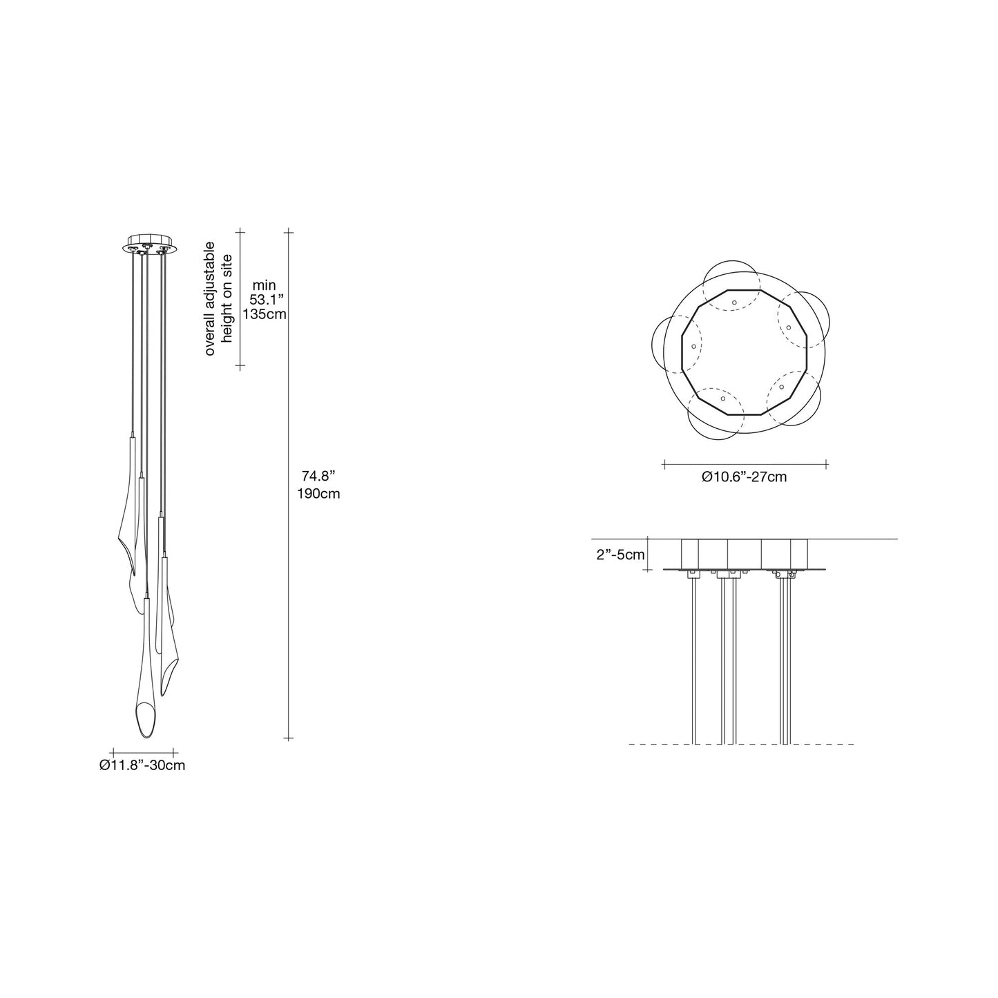 Calle Round Pendant Light - line drawing.