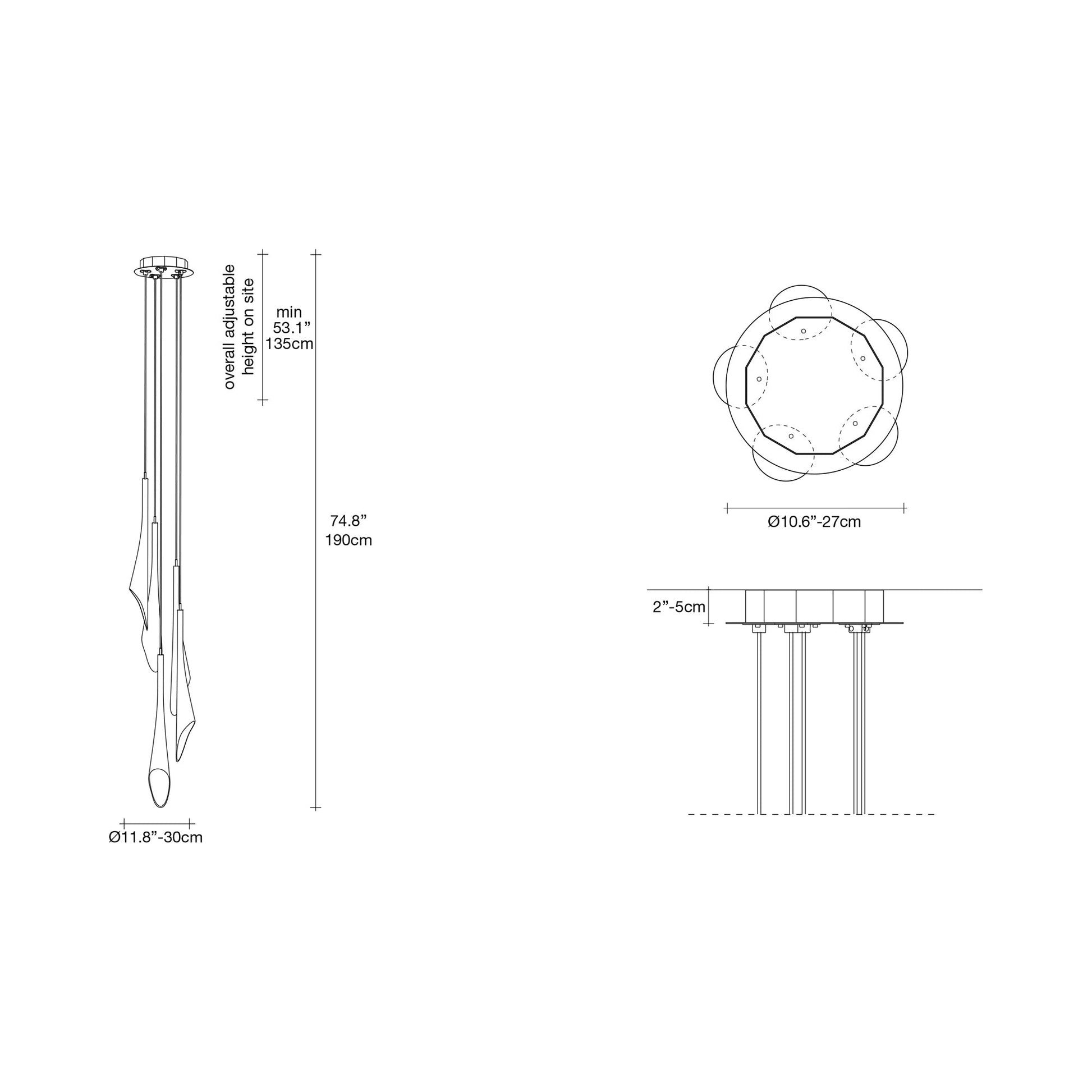 Calle Round Pendant Light - line drawing.