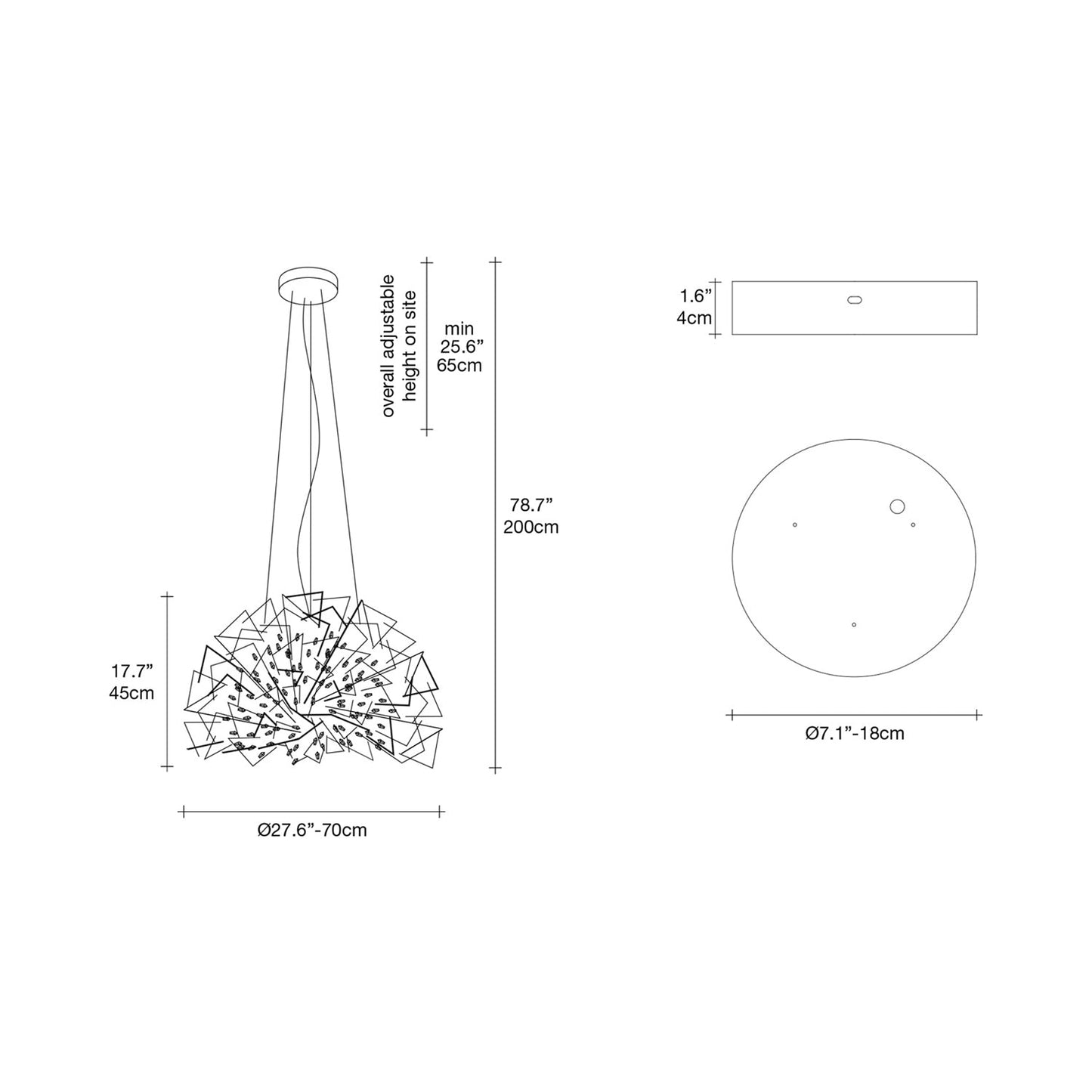 Core Dome LED Pendant Light - line drawing.