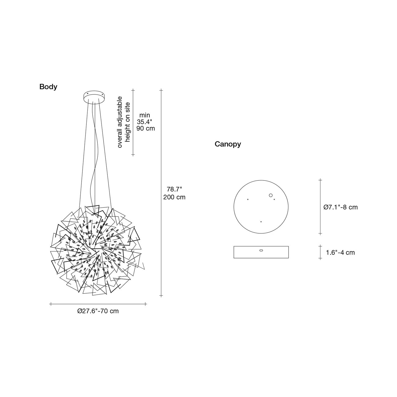 Core Sphere LED Pendant Light - line drawing.