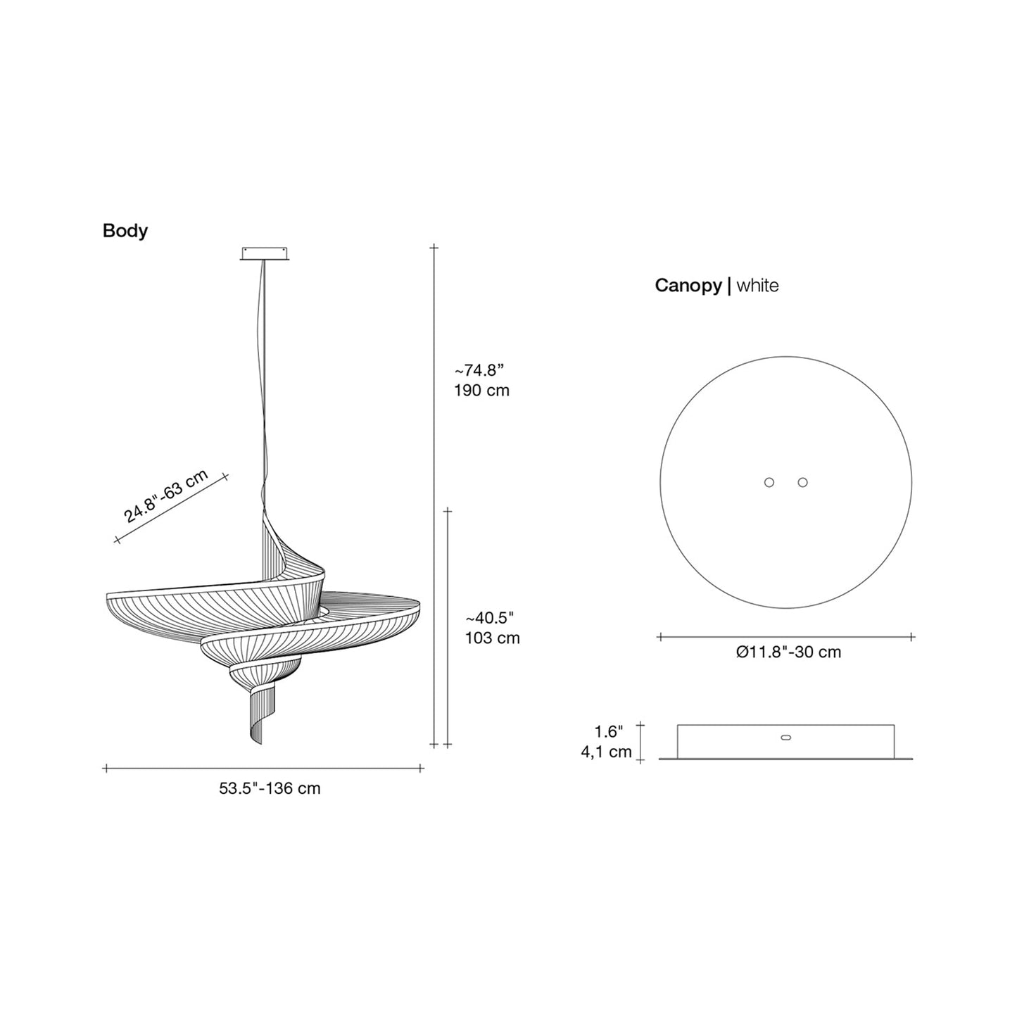 Epoque LED Chandelier - line drawing.