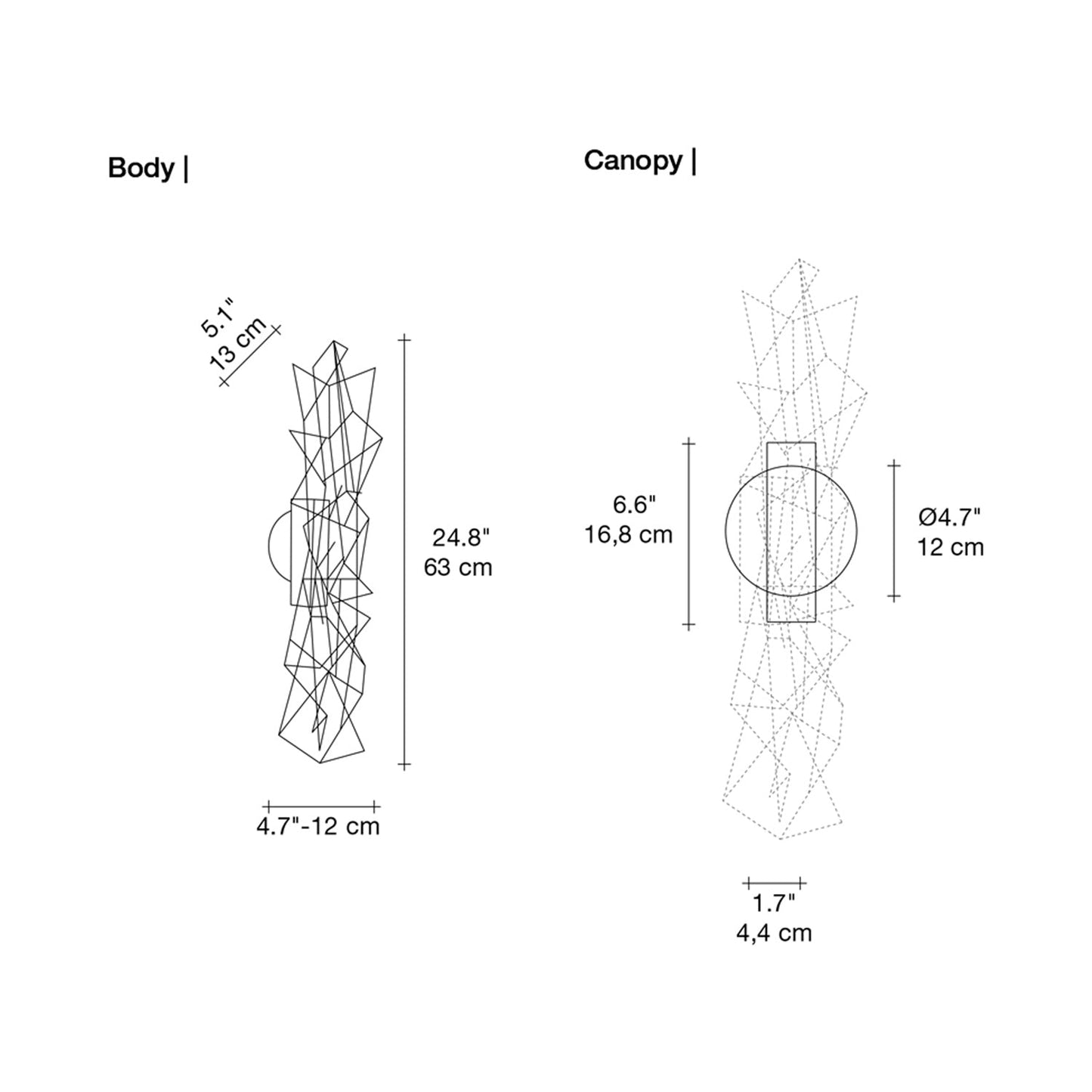 Etoile Wall Light - line drawing.