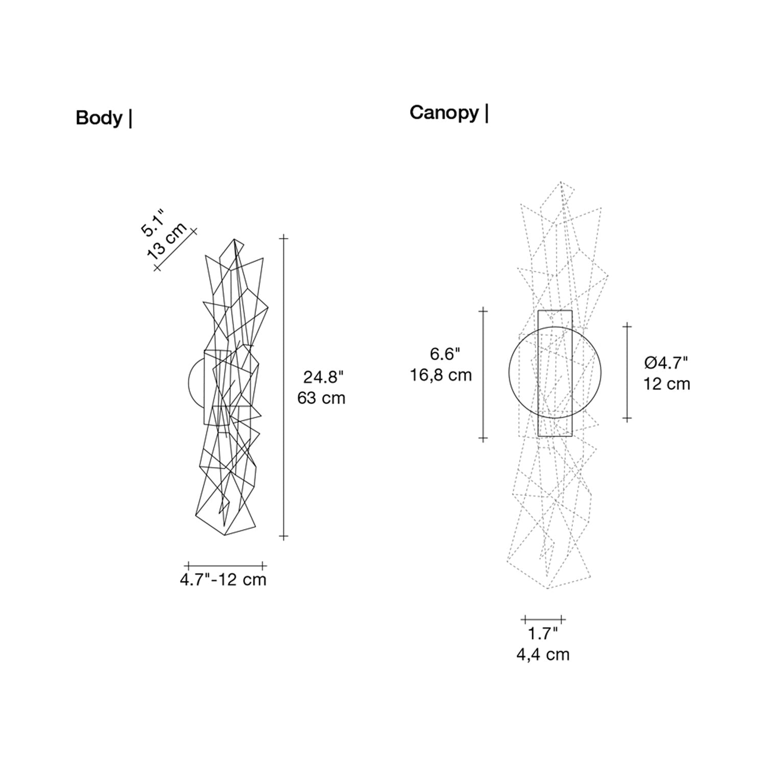 Etoile Wall Light - line drawing.