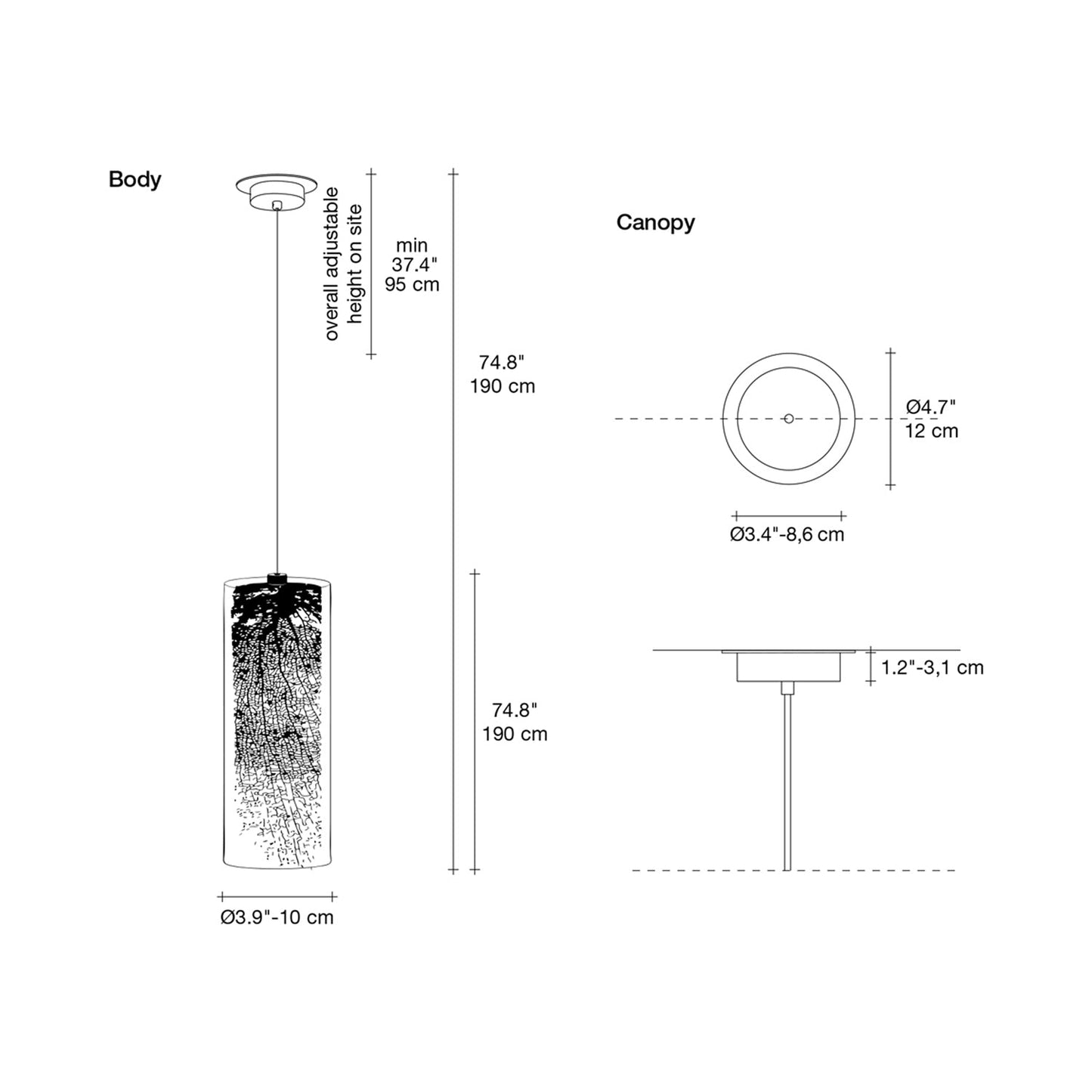 Frame Cylinder Pendant Light - line drawing.